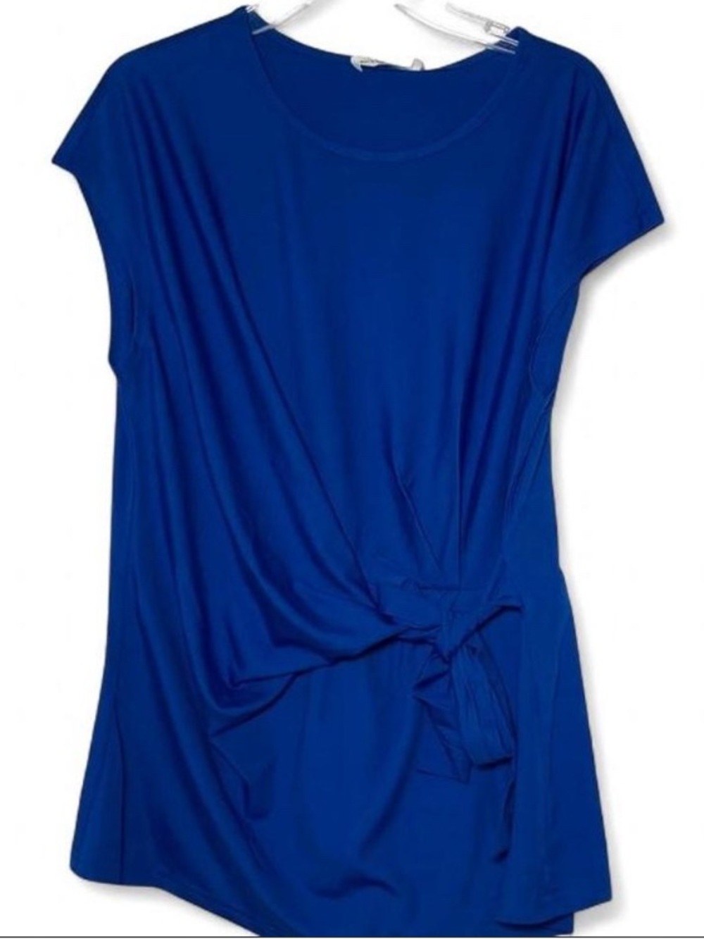 NWT Grace Karin Royal/Cobalt Blue Side Knot Tie Cap Sleeve Jersey Top Size Large
